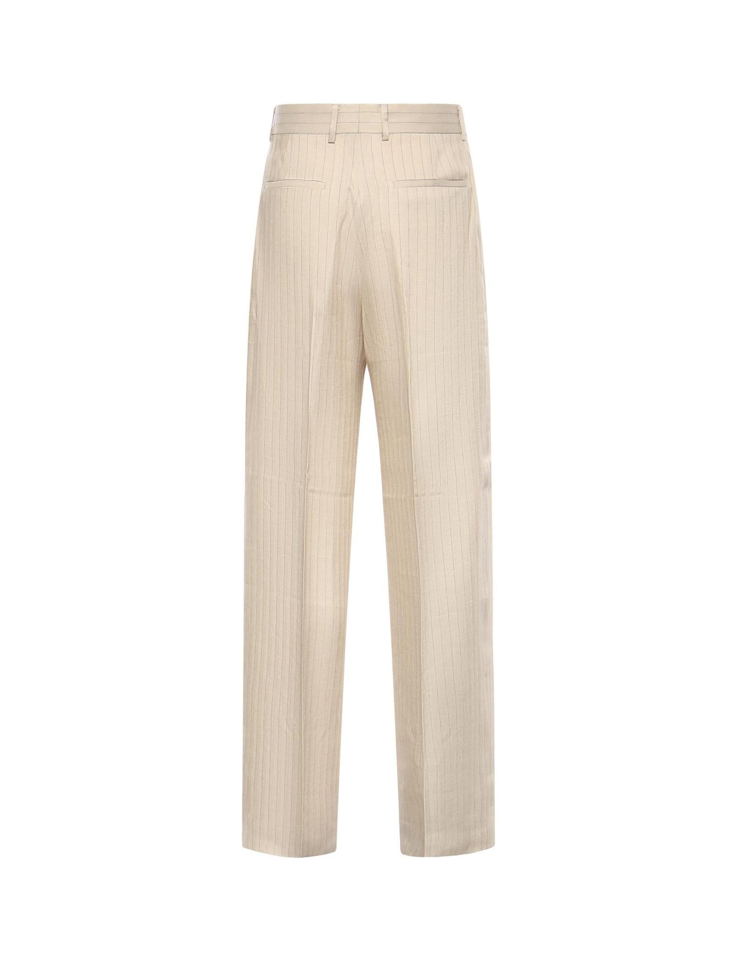 Pantaloni sartoriali gessati in misto viscosa e lino