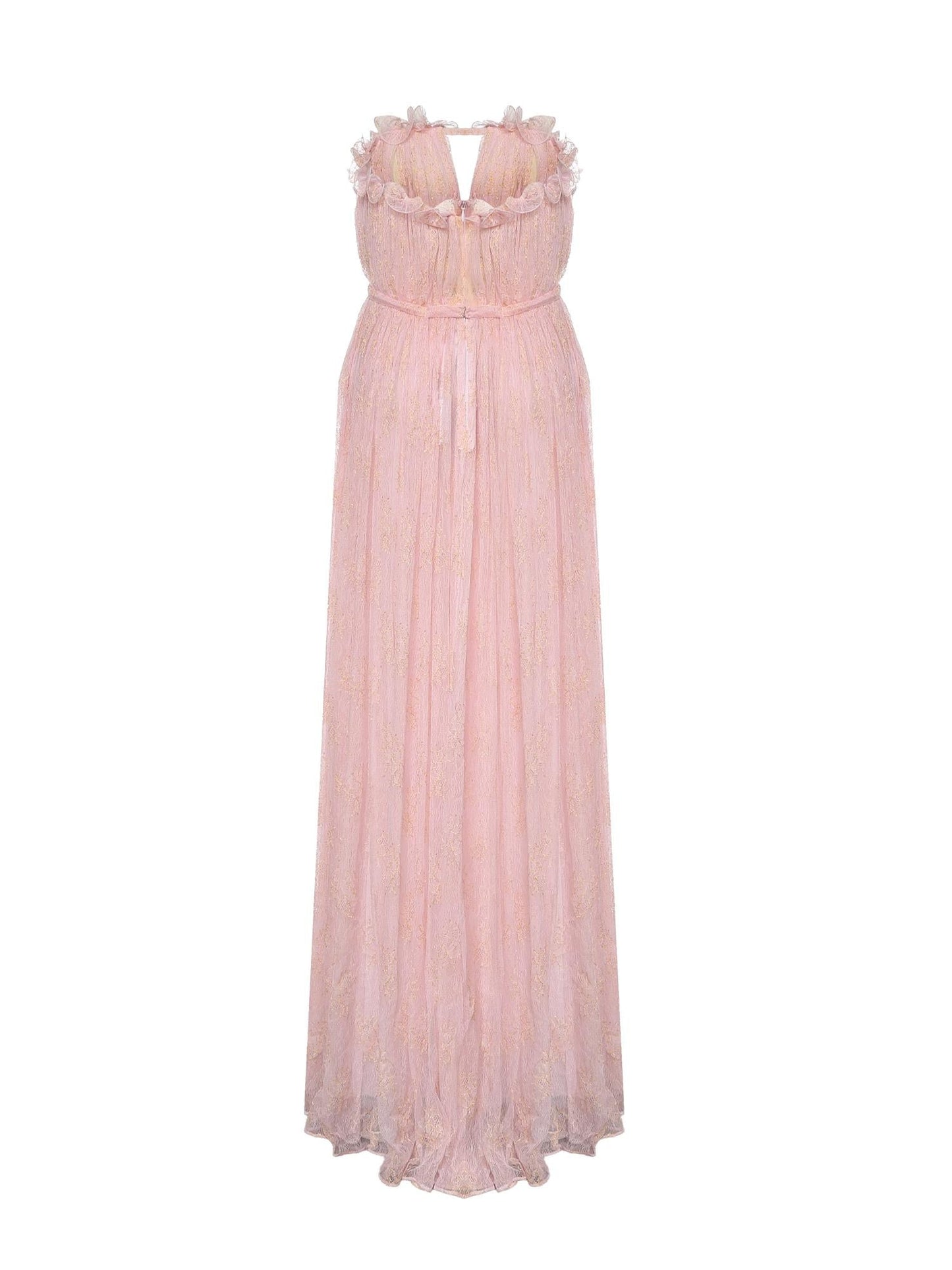 Abito in pizzo con ruches sullo scollo
