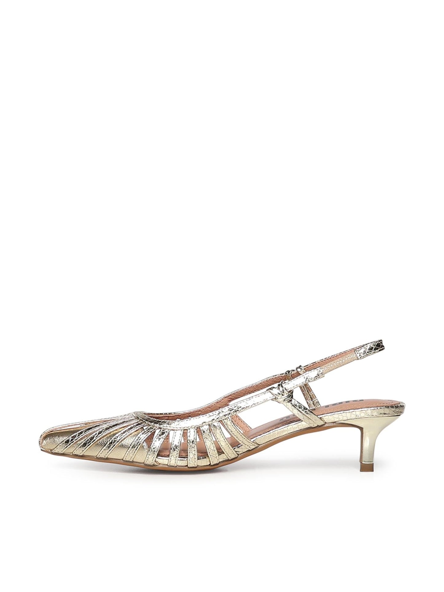 Pumps slingback in pelle metalizzata