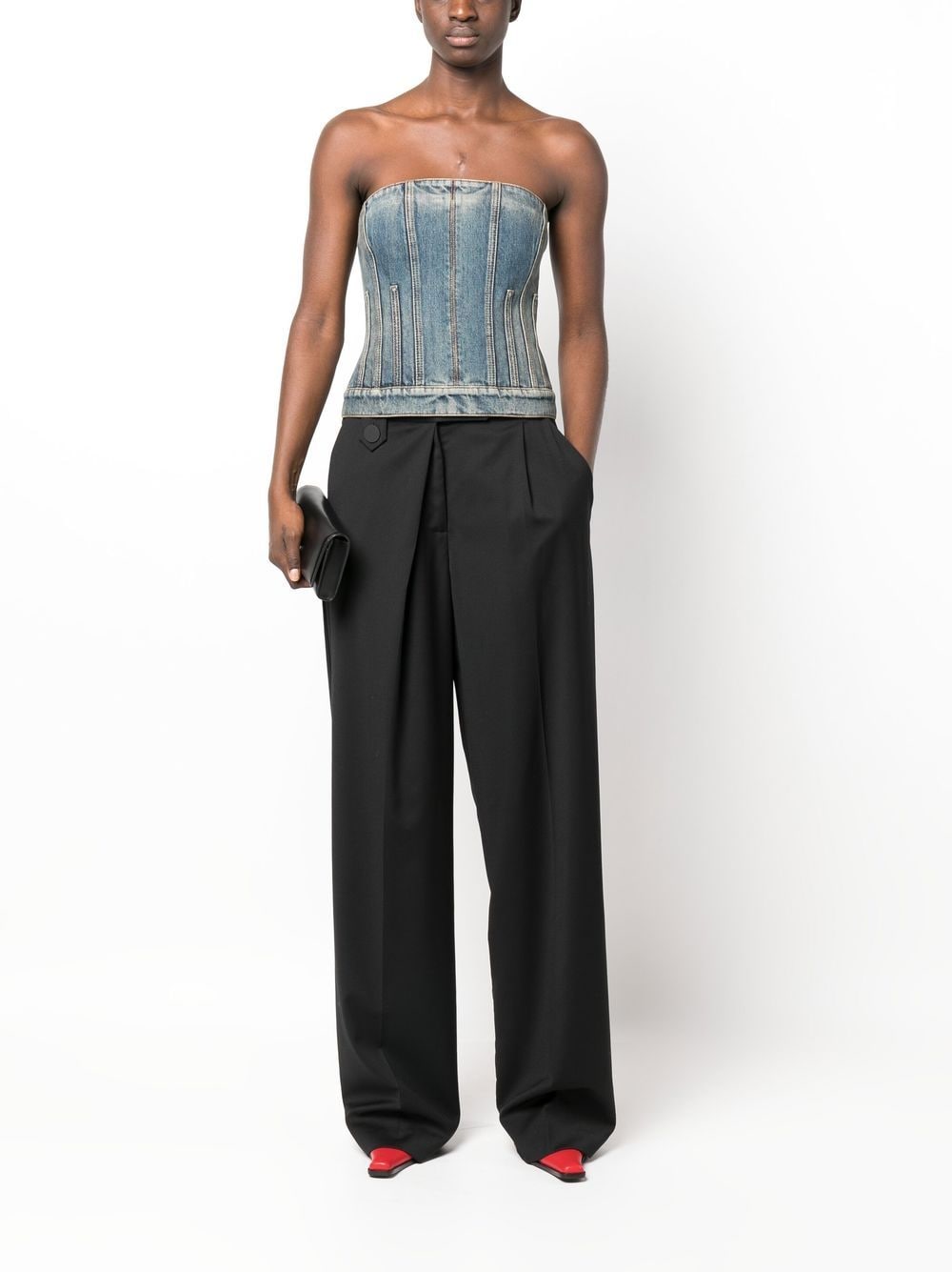 BLUE DISTRESSED DENIM BUSTIER