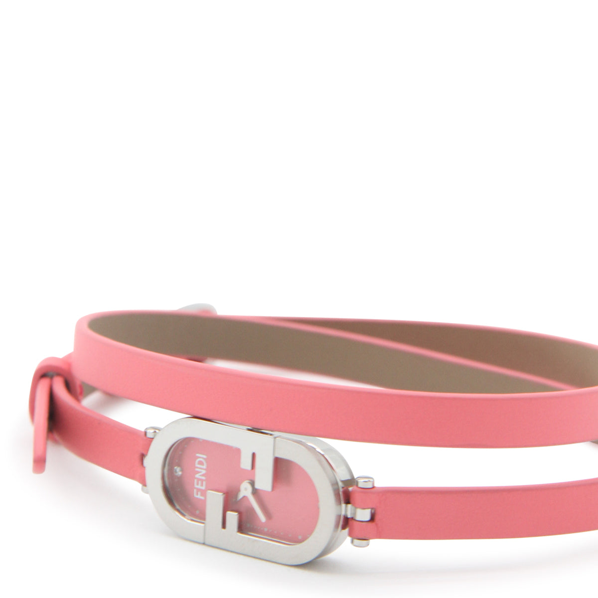 BRIGHT PINK LEATHER AND SILVER METAL O'LOCK VERTICAL WATCH