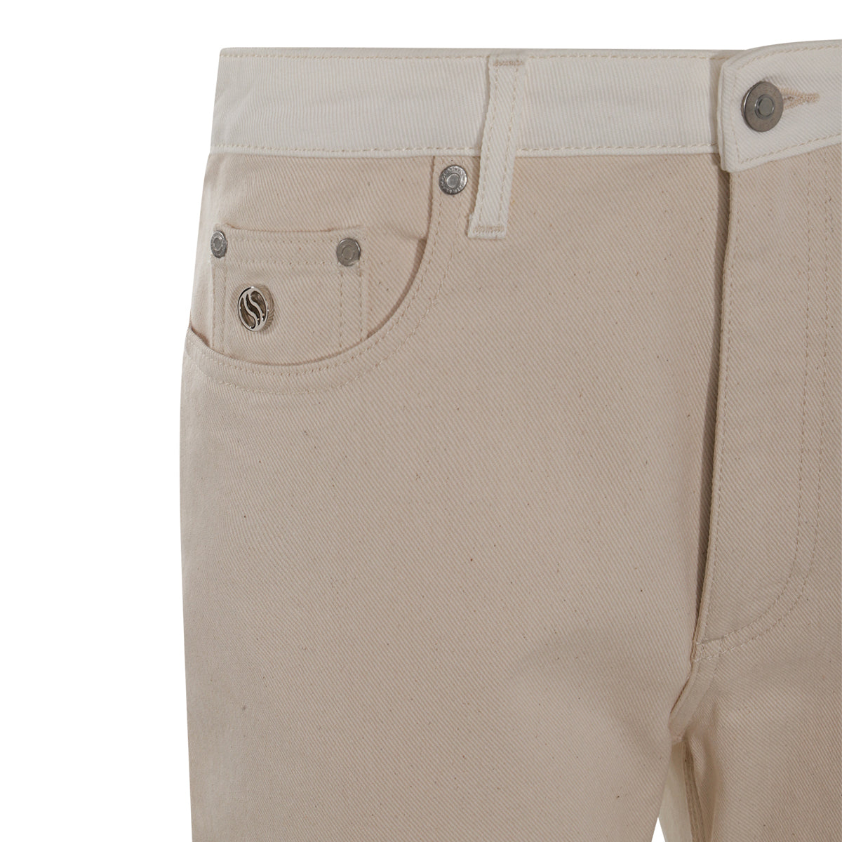 WHITE AND ECRU COTTON BLEND JEANS