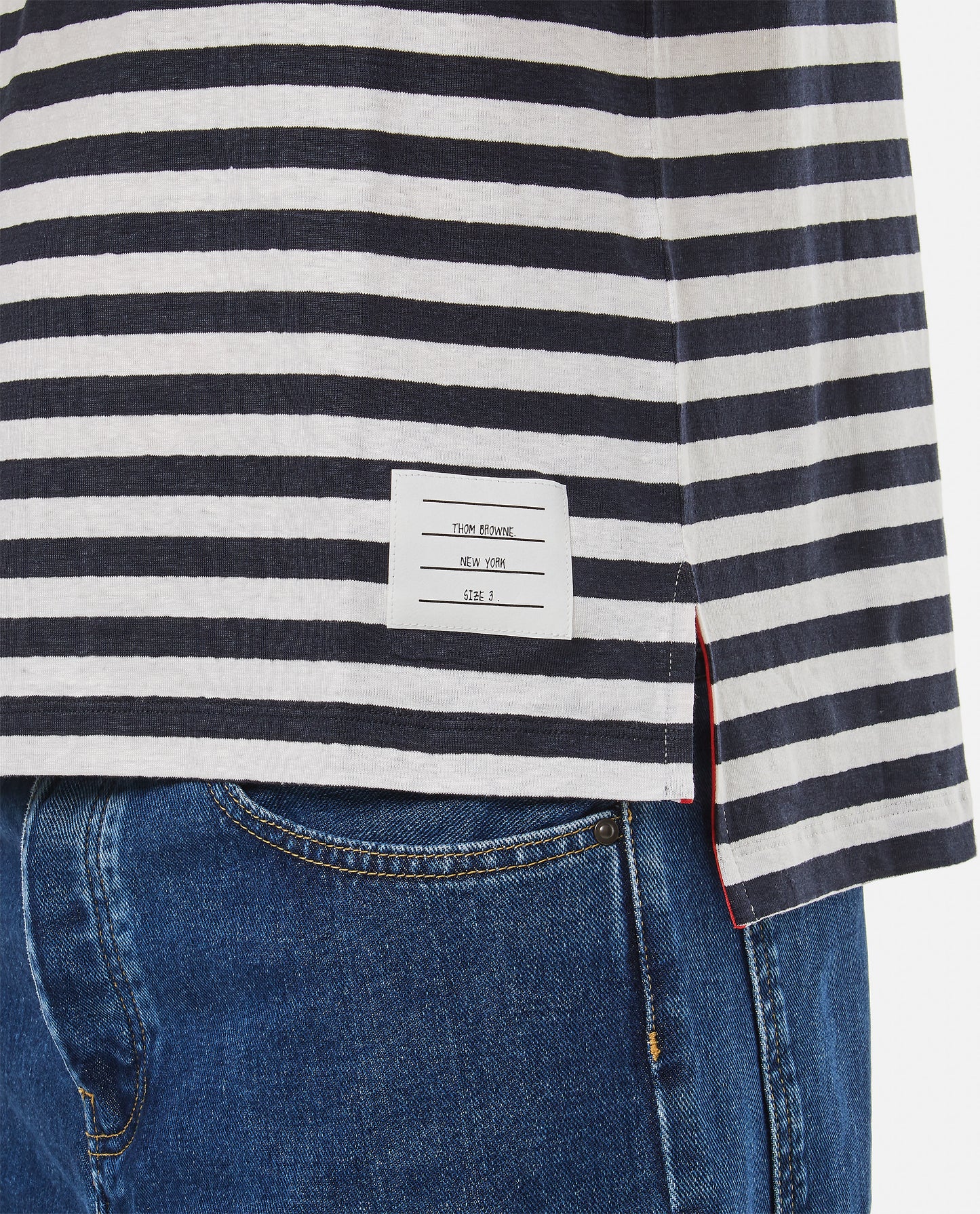 LINEN STRIPED POCKET T-SHIRT