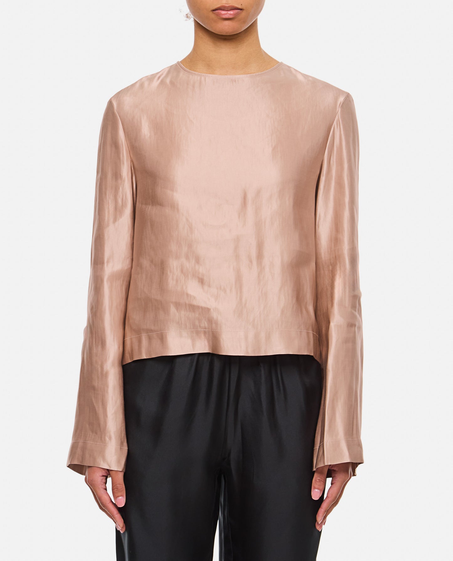 SILK AND LINEN ROUND NECK BLOUSE