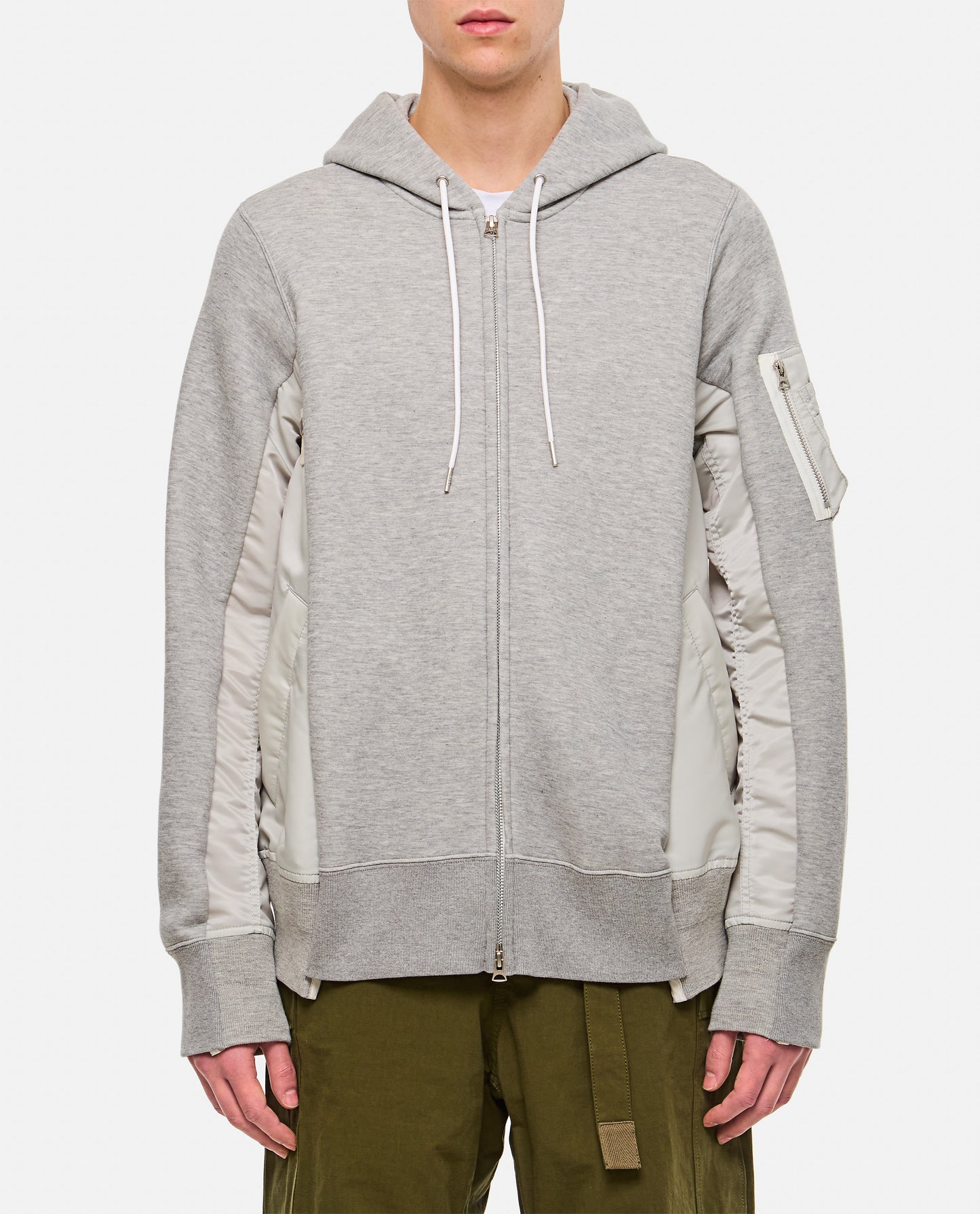 SWEATSHIRT WITH NYLON TWILL HOODIE