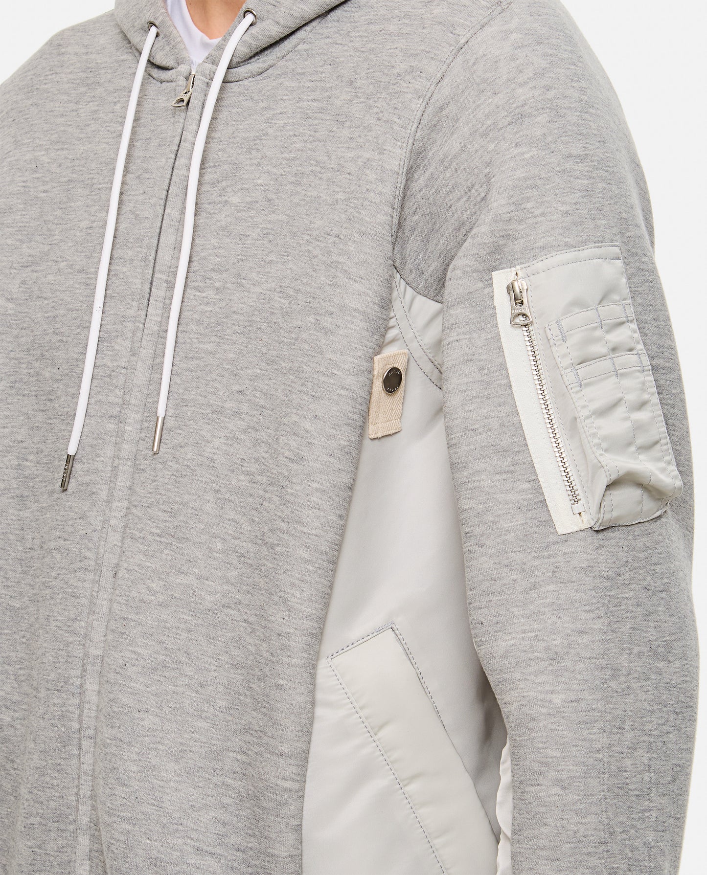 SWEATSHIRT WITH NYLON TWILL HOODIE