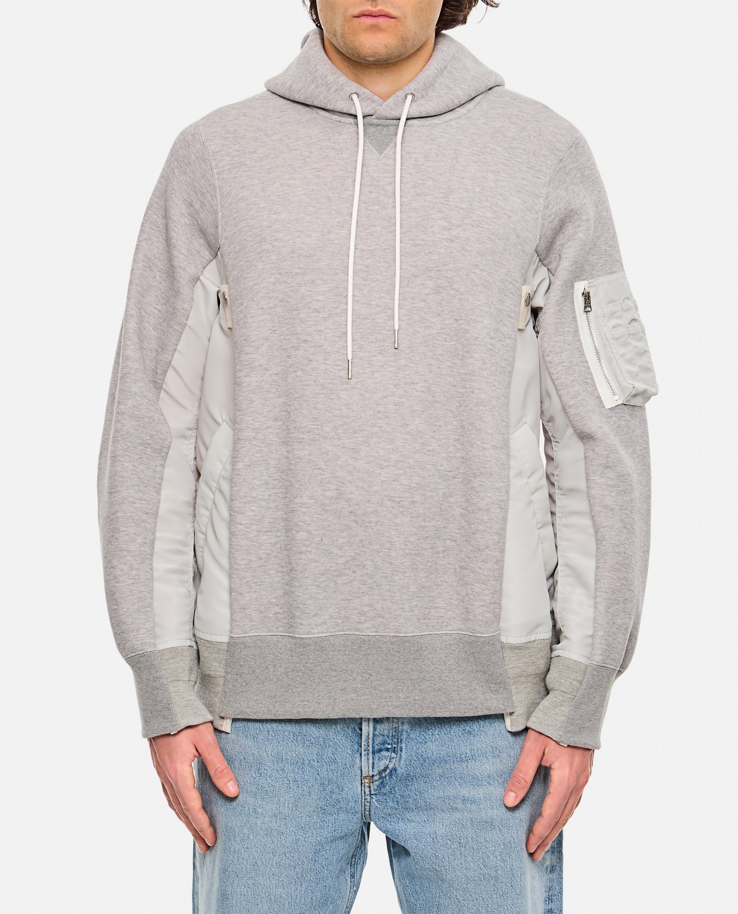 TERRY SWEATSHIRT WITH TWILL AND NYLON HOOD