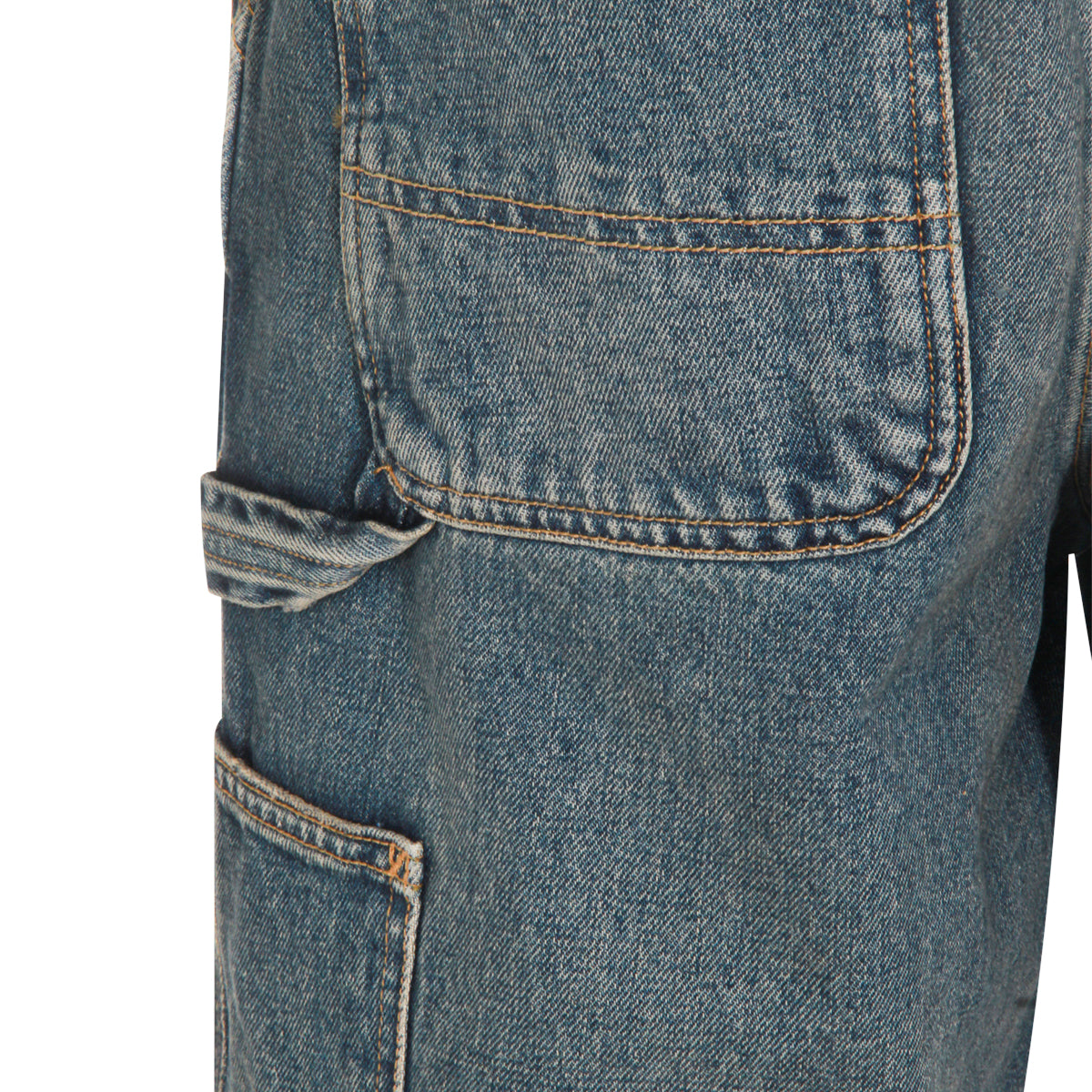 BLUE WORN USED WASH COTTON SINGLE KNEE JEANS