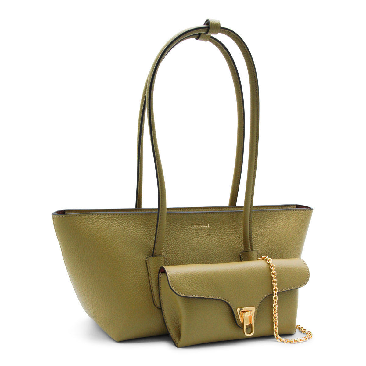 GREEN LEATHER TURNLOCK POCKET SHOULDER BAG