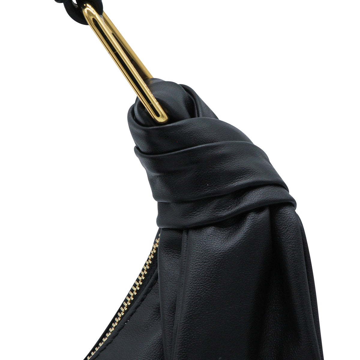 BLACK LEATHER FUROSHIKI MEDIUM SHOULDER BAG