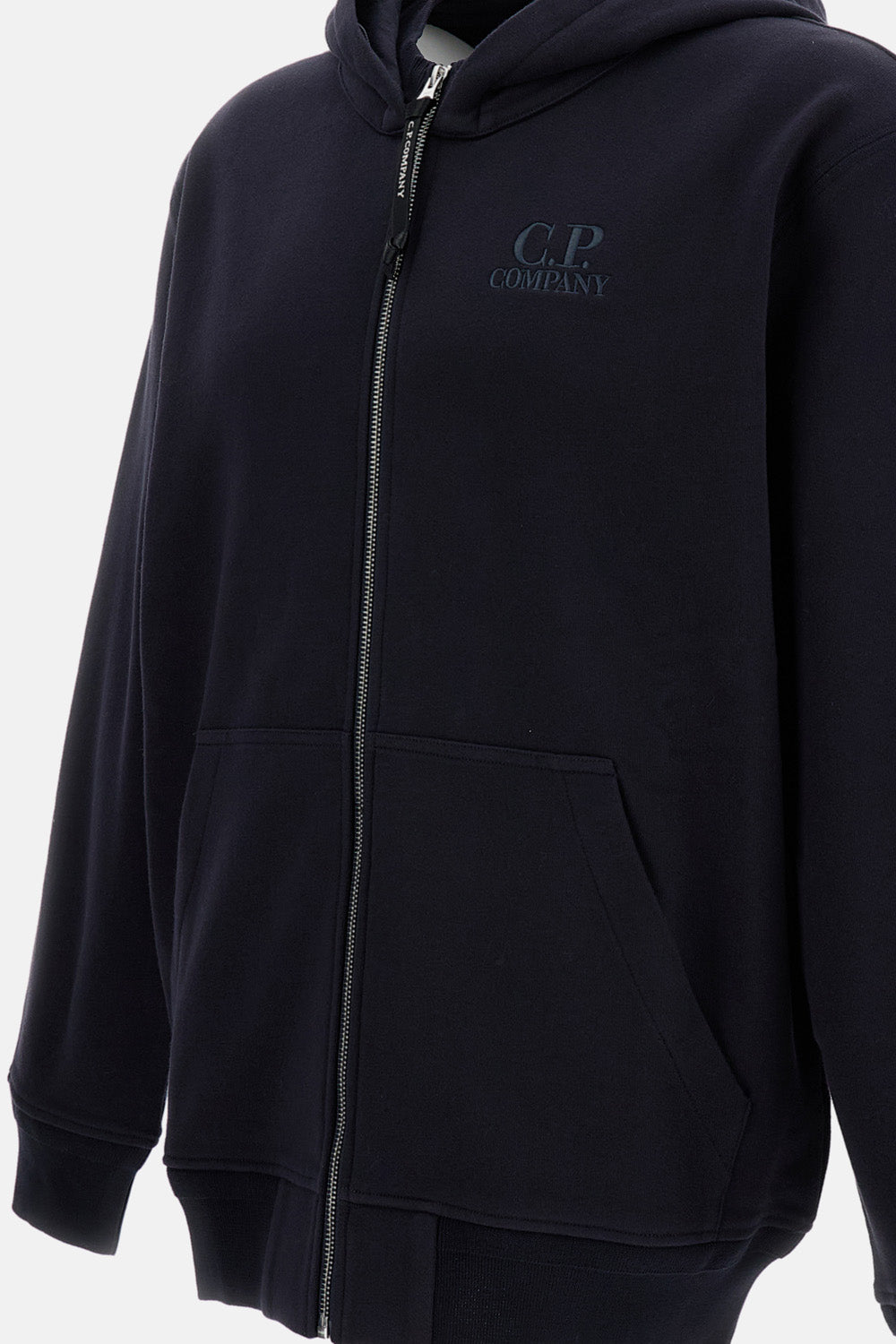 DIAGONAL RAISED FLEECE ZIP HOODED SWEATSHIRT