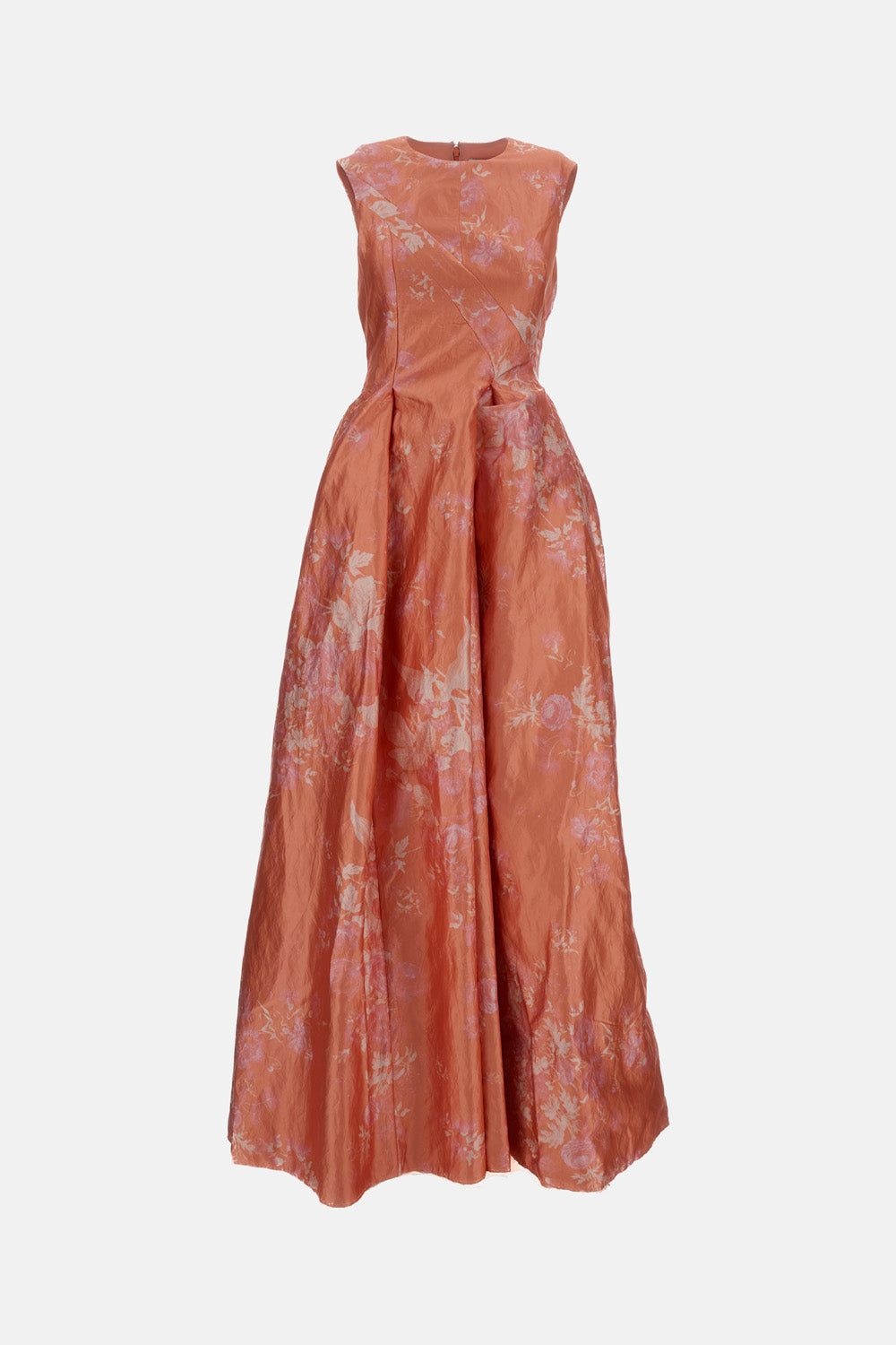 FLORAL PRINT TEXTURED SATIN HOURGLASS GOWN