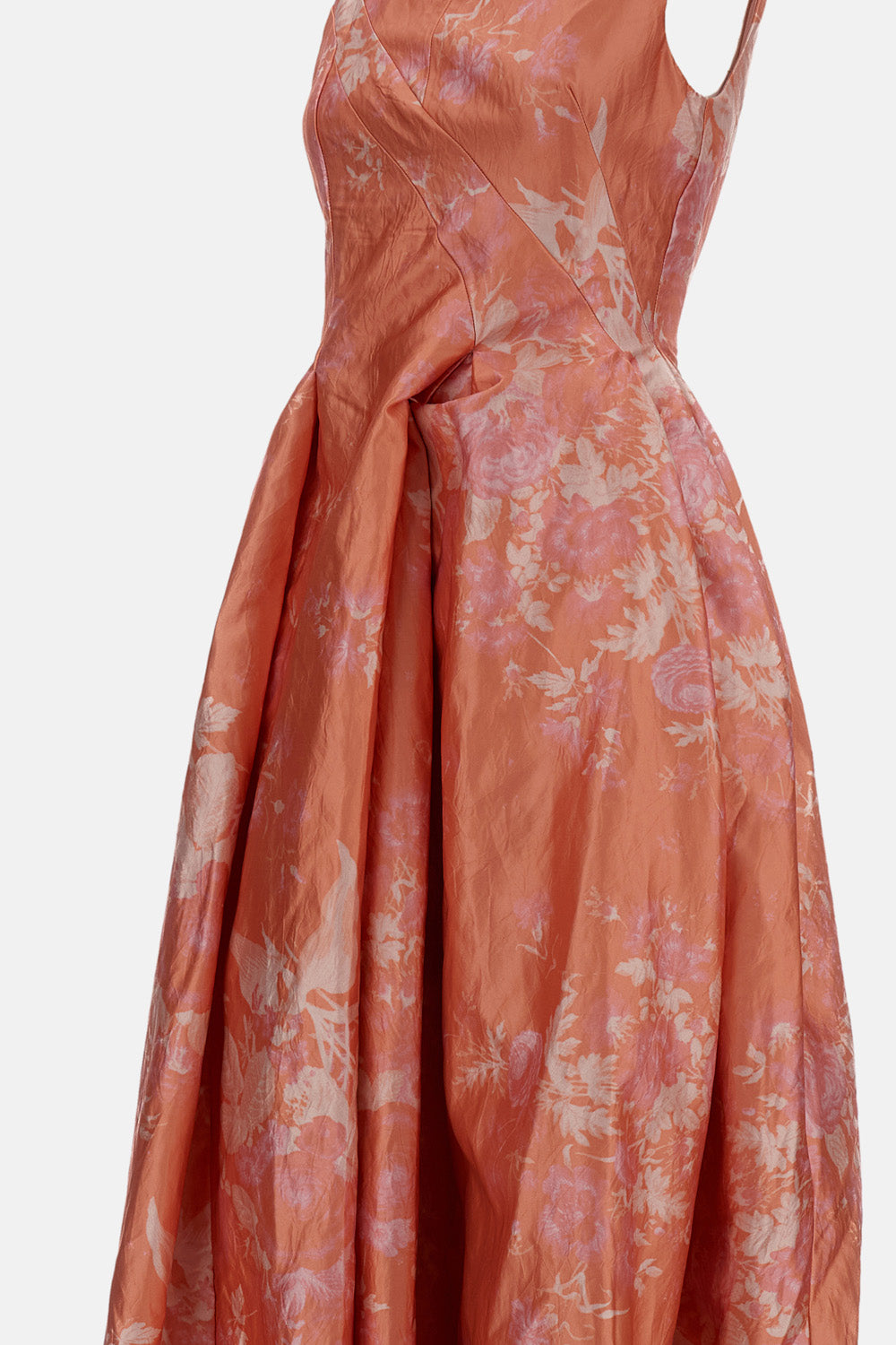 FLORAL PRINT TEXTURED SATIN HOURGLASS GOWN