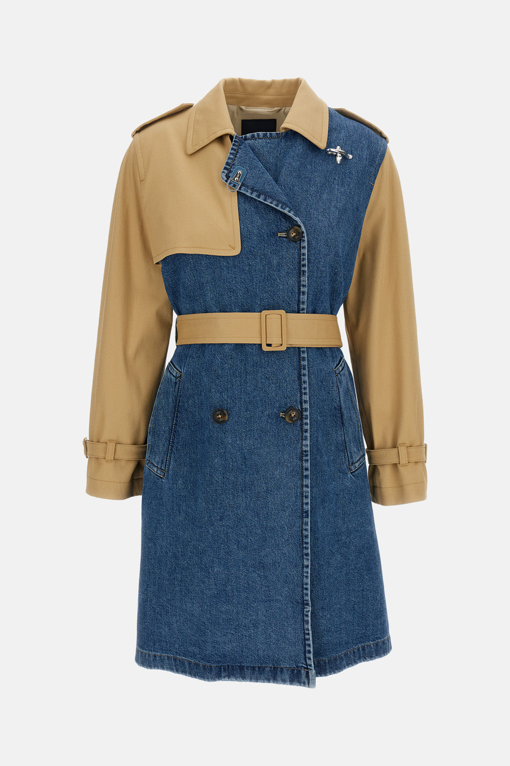 COTTON DRILL AND DENIM TRENCH COAT