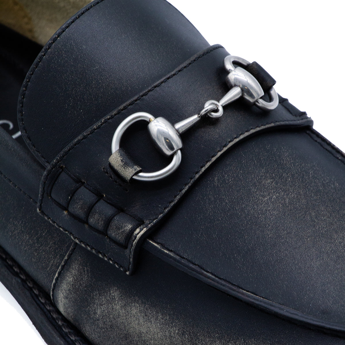 WASHED BLACK LEATHER LOAFERS
