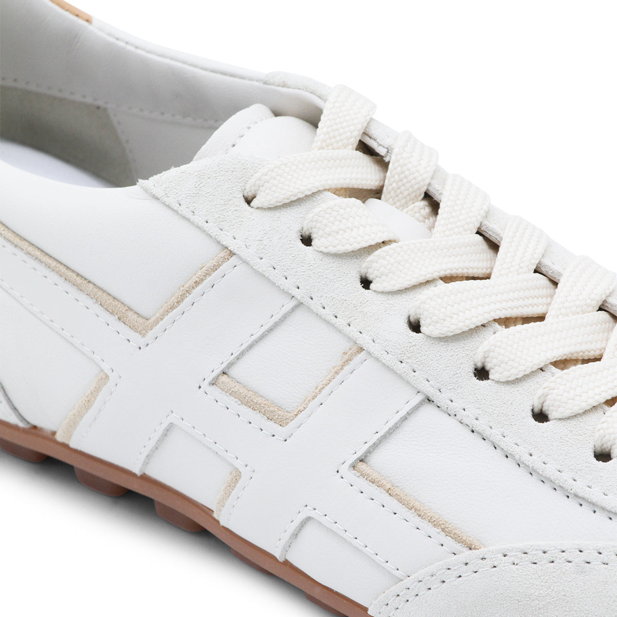 WHITE AND SAND LEATHER SNEAKERS