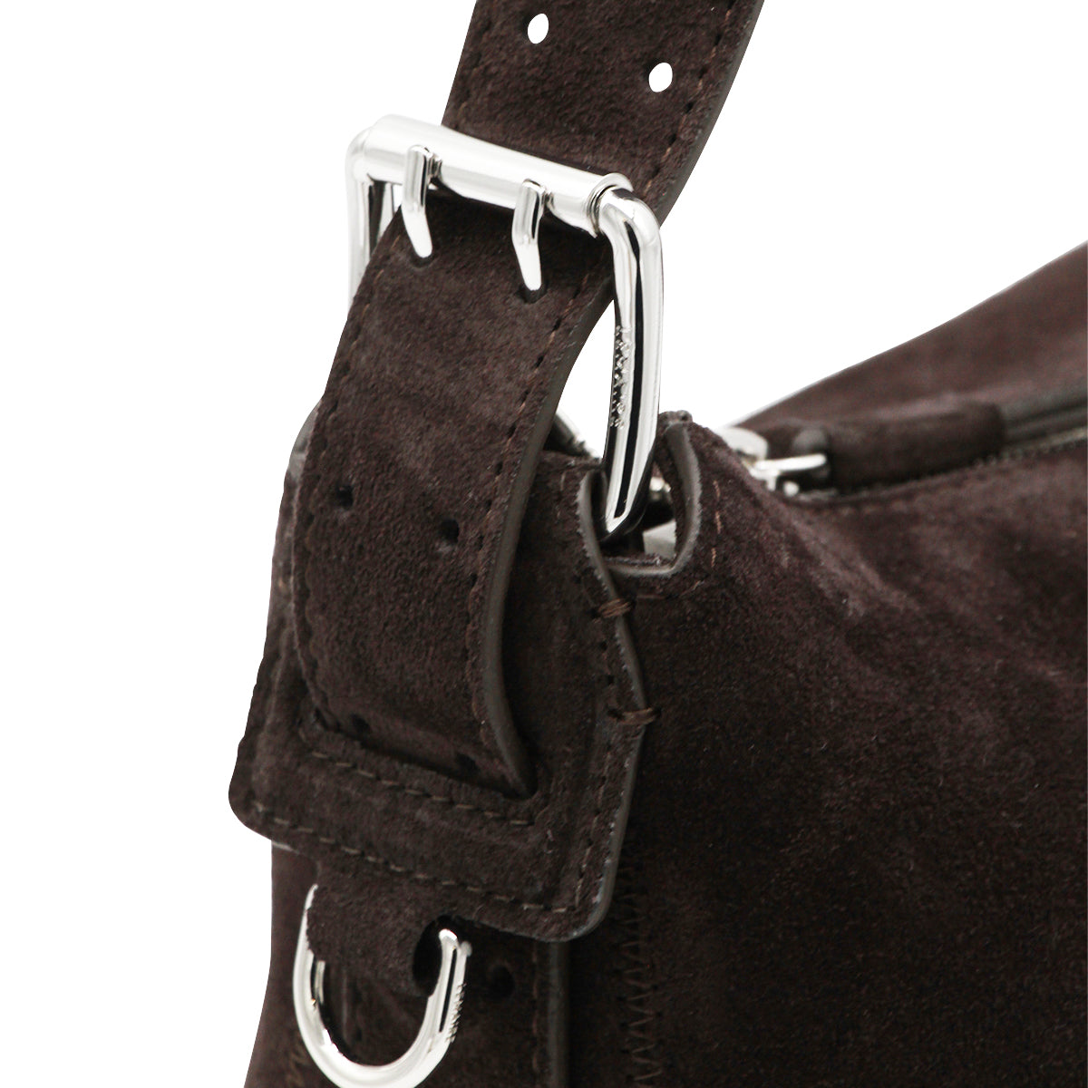 EBONY BROWN LEATHER BELTED BAGUETTE SHOULDER BAG