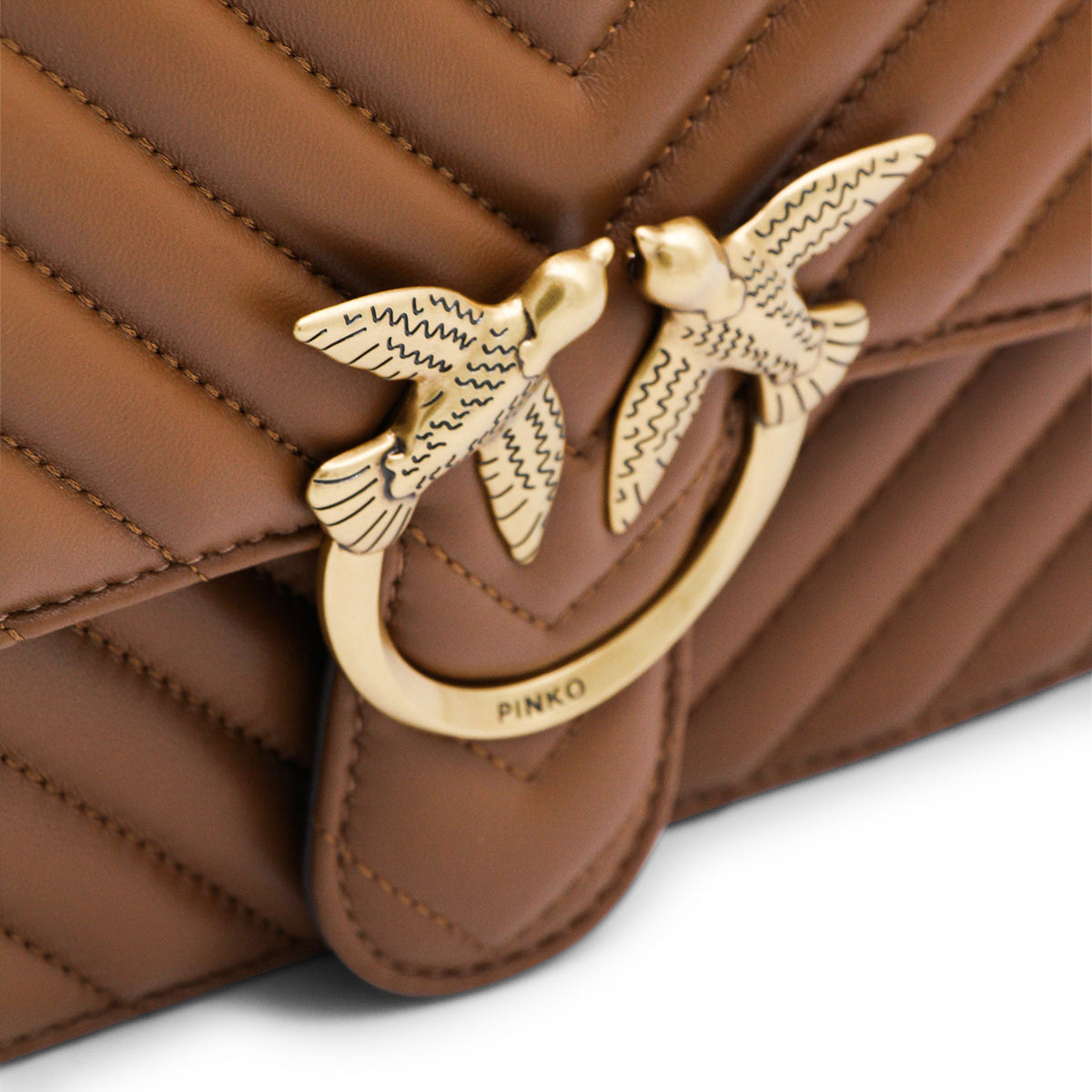 BROWN LEATHER LOVE ONE CLASSIC DC SHOULDER BAG