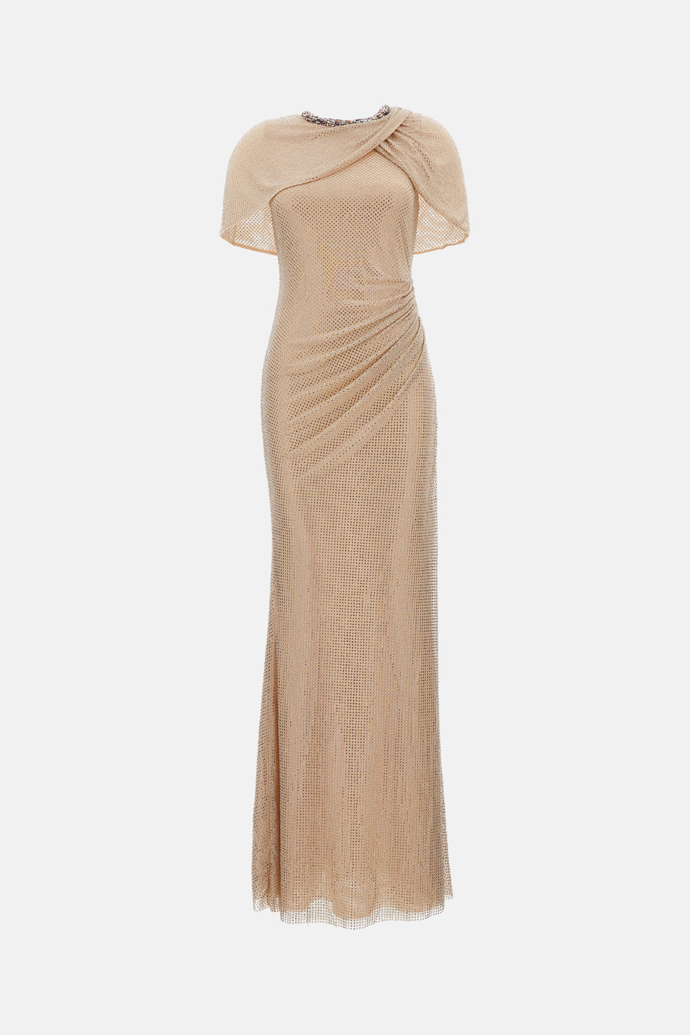 CHAMPAGNE RHINESTONE MAXI DRESS