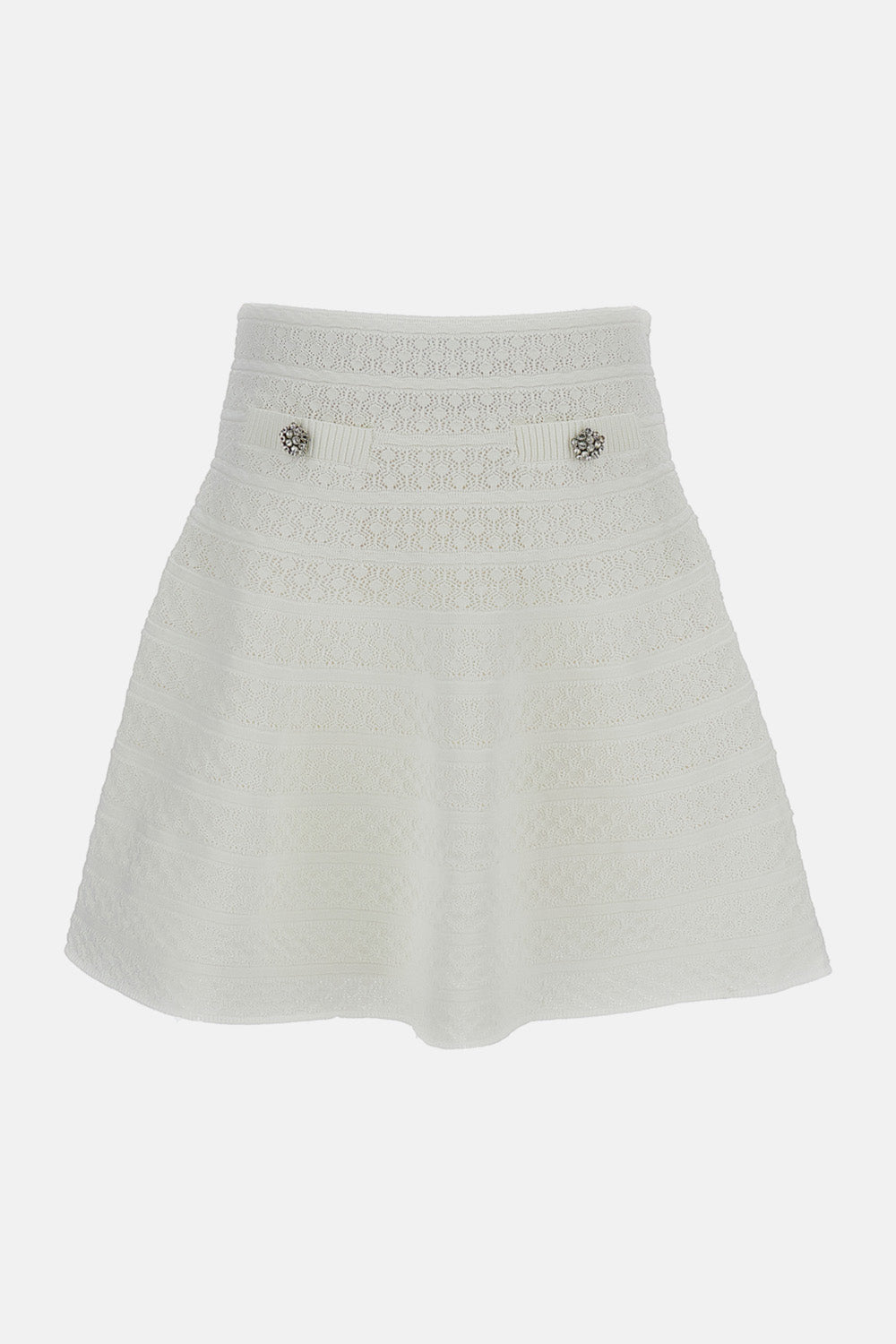 WHITE POINTELLE KNIT MINI SKIRT