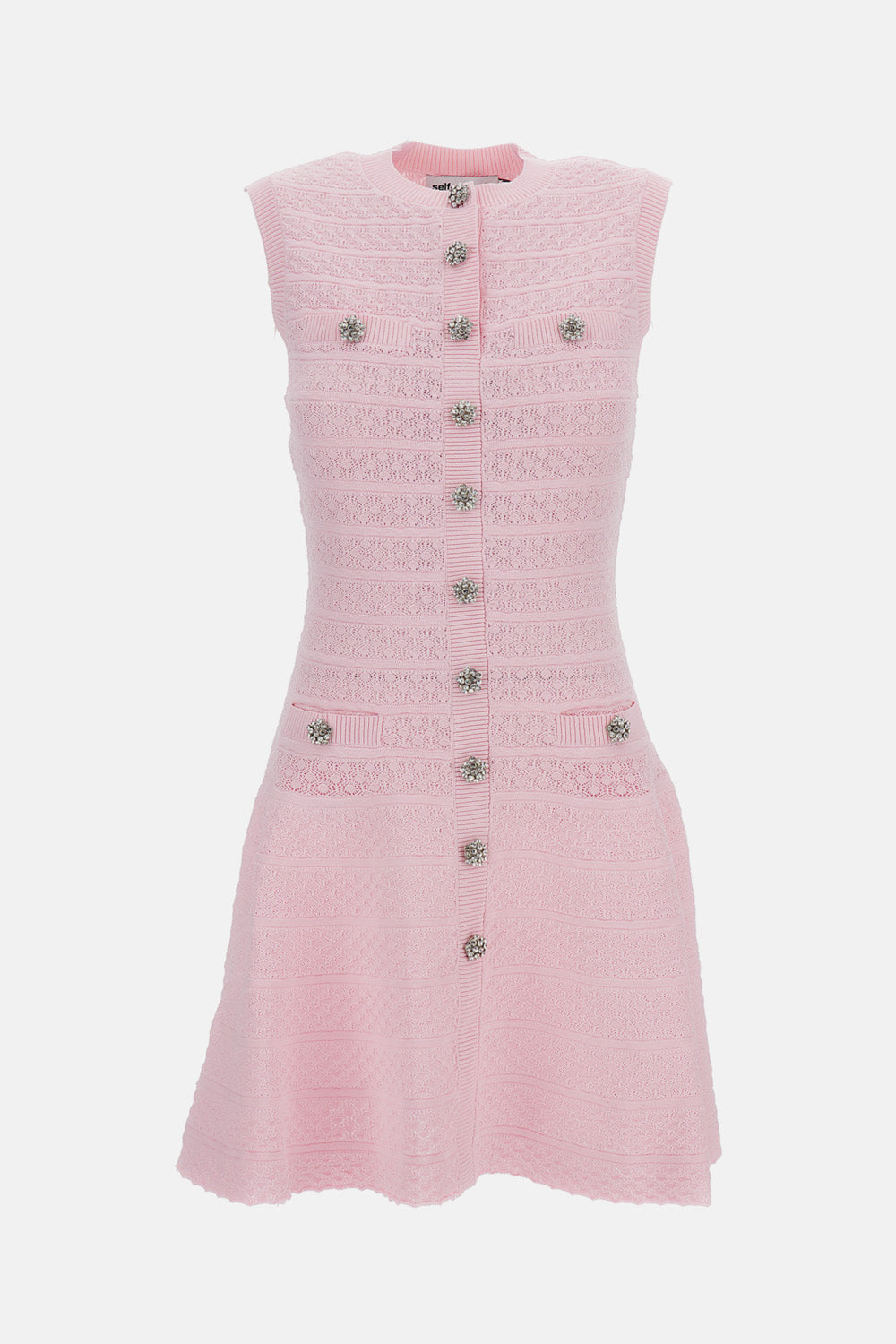 PINK POINTELLE DIAMANTE KNIT MINI DRESS