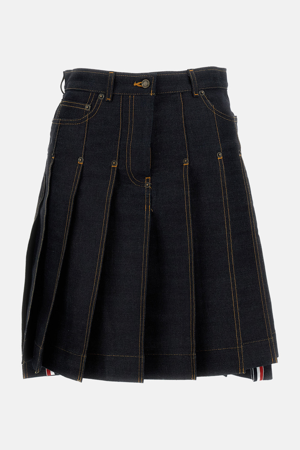 PLEATED SKIRT IN WASHED JAPANESE SELVEDGE DENIM