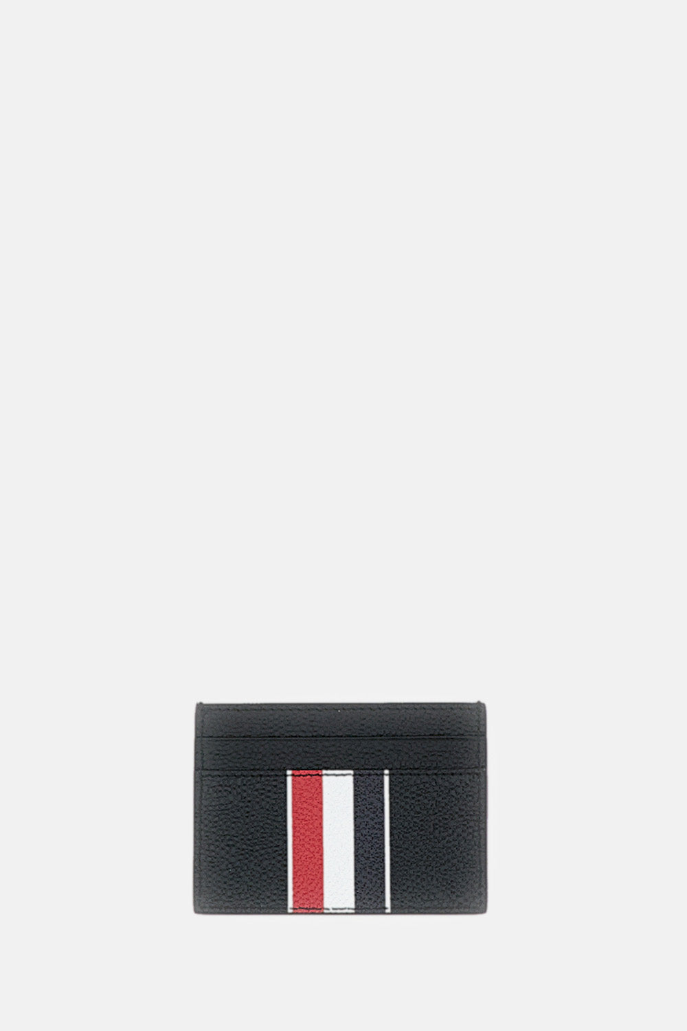 DOUBLE SIDED CARD HOLDER W/ RWB STRIPE IN PEBBLE GRAIN LEATHER