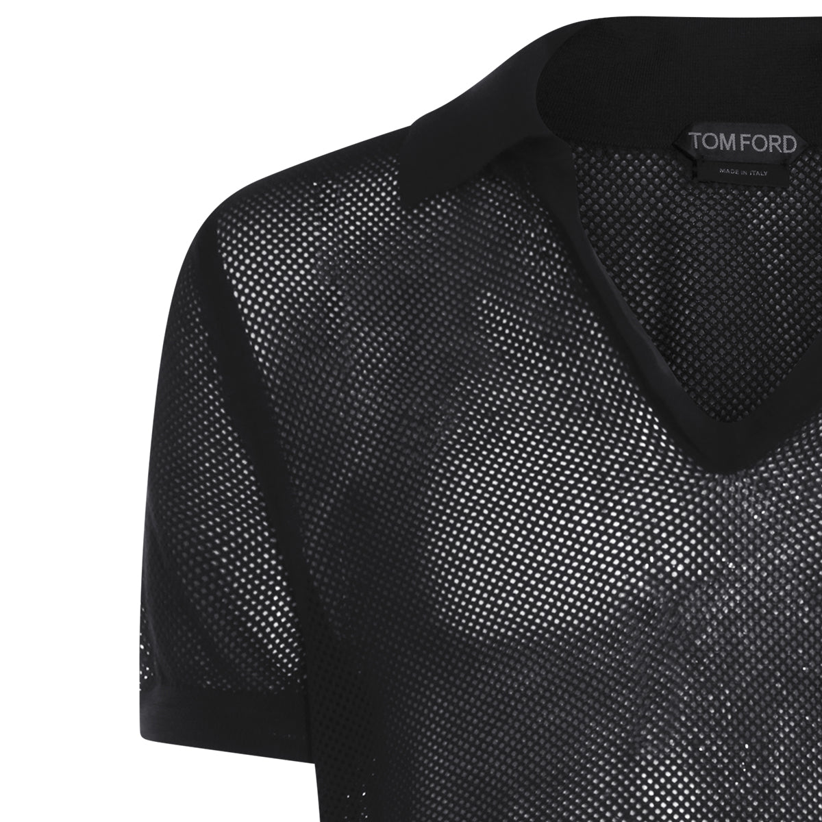 BLACK COTTON AND SILK BLEND POLO SHIRT