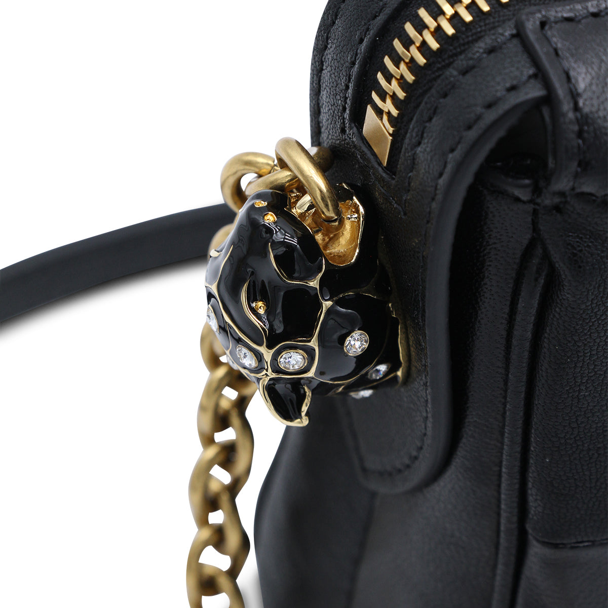 BLACK LEATHER PANTHEA SMALL SHOULDER BAG