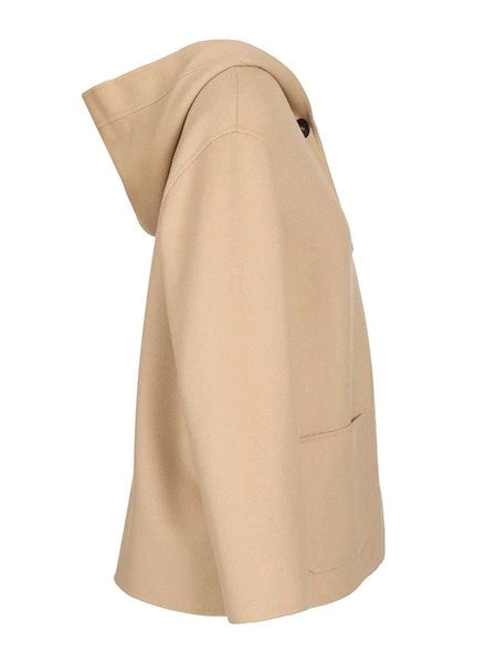 Cappotto con cappuccio in lana, cachemire e seta