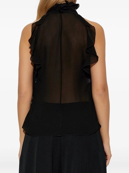 Top cut-out in georgette di seta con ruches
