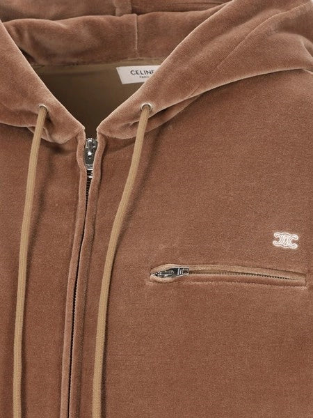 Felpa con cappuccio e zip in jersey di velluto