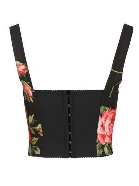 Top bustier stampa bouquet rose