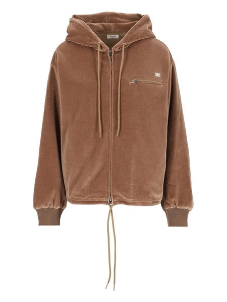 Felpa con cappuccio e zip in jersey di velluto