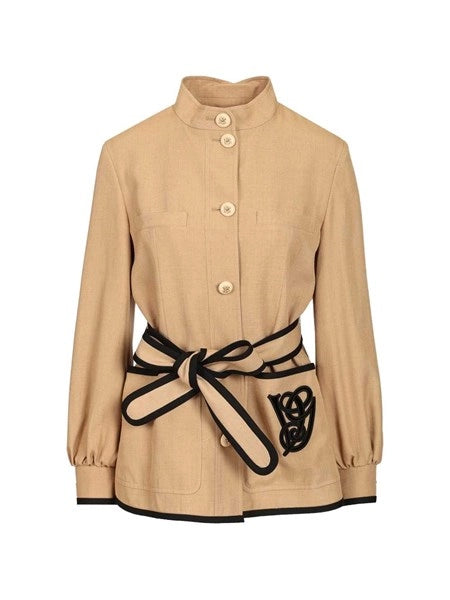 Giacca in twill ricamata con cintura