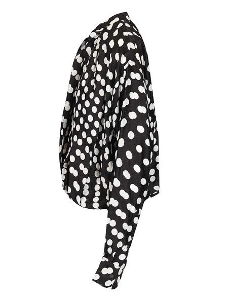 Camicetta drappeggiata in raso jacquard a pois