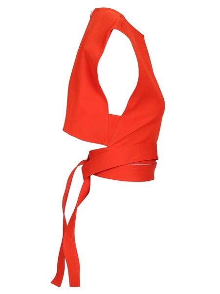 Top cropped in gabardine di cotone con fascia