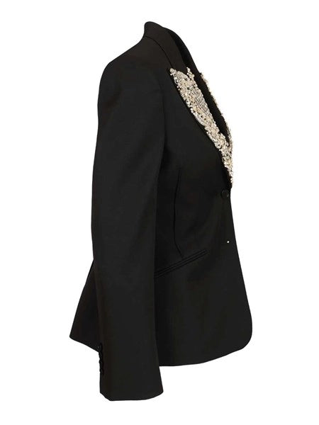 Giacca monopetto con ricamo stile cotta di maglia