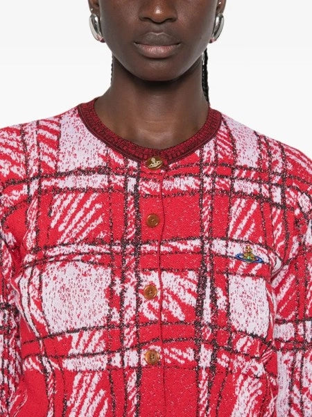Cardigan a quadri scarabocchiati