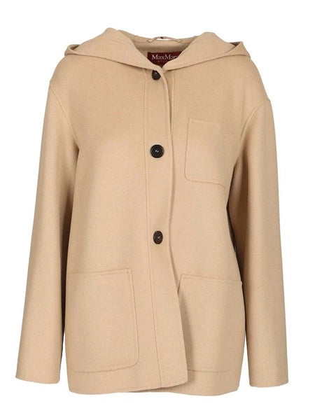 Cappotto con cappuccio in lana, cachemire e seta