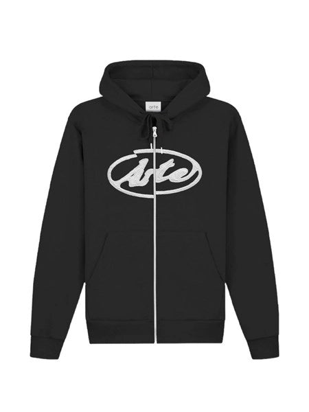 Felpa con cappuccio e zip con logo circolare