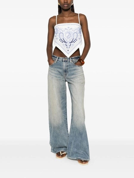 Top in lino e cotone con ricamo