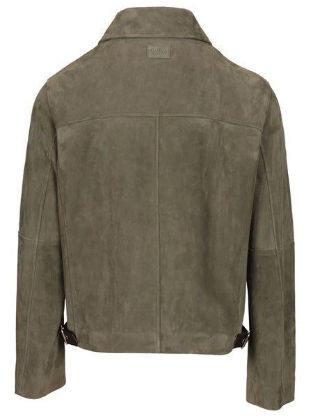 Giacca con zip in pelle di agnello scamosciata