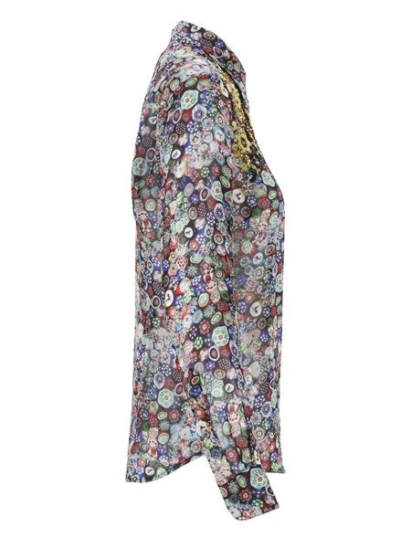 Camicetta in georgette stampata con decorazioni di paillettes