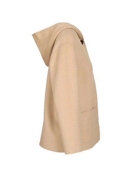 Cappotto con cappuccio in lana, cachemire e seta