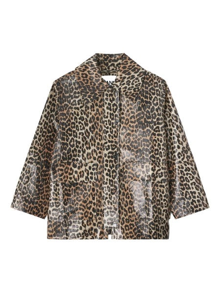 Giacca di cotone laminato leopardo
