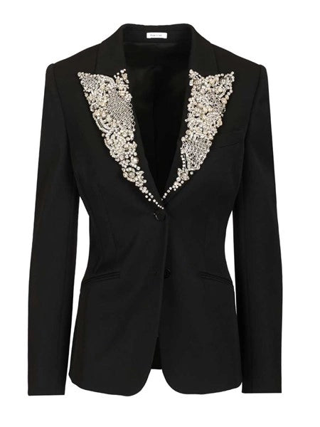 Giacca monopetto con ricamo stile cotta di maglia