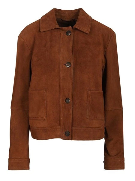 Giacca boxy in pelle scamosciata