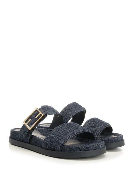 Slide flat in denim