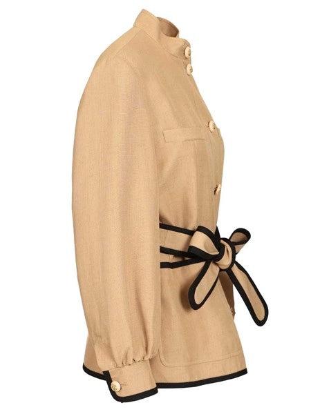 Giacca in twill ricamata con cintura